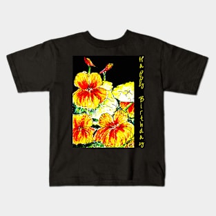 Nasturtiums on Black Happy Birthday Kids T-Shirt